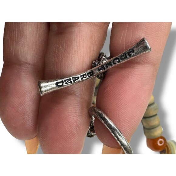 Lucky Brand Beaded Necklace Wood Carnelian Glass 16" Toggle Clasp - Picture 5 of 6